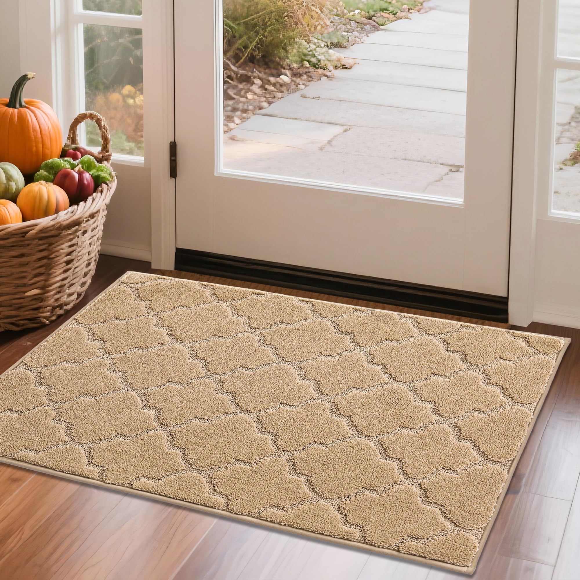 COSY HOMEER Front Door Mat 60x90 CM, Dirt Trapper Floor Mat, Polyester Welcome Door Mat for Kitchen Room Office Entryway Doors, Absorbent Non-Slip Low Profile Indoor Doormat, Machine Washable, Beige