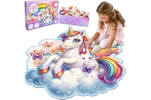 LINAYE Unicorn Puzzle for Kids Ages 4-6, Unicorn Floor Puzzles for Girls 4-6, 48 Pieces Large Puzzles for Toddlers Kids, Christmas Birthday Gifts Toys for 3 4 5 6 7 8 Year Old Girls