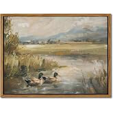 Floating Framed Canvas Wall Art, Vintage Mallard Duck Oil Paintings Print, Countryside Art Wildlife Nature Pond Wall Decor for Living Room, Bedroom, Office, Rustic Decor 12x16 inch