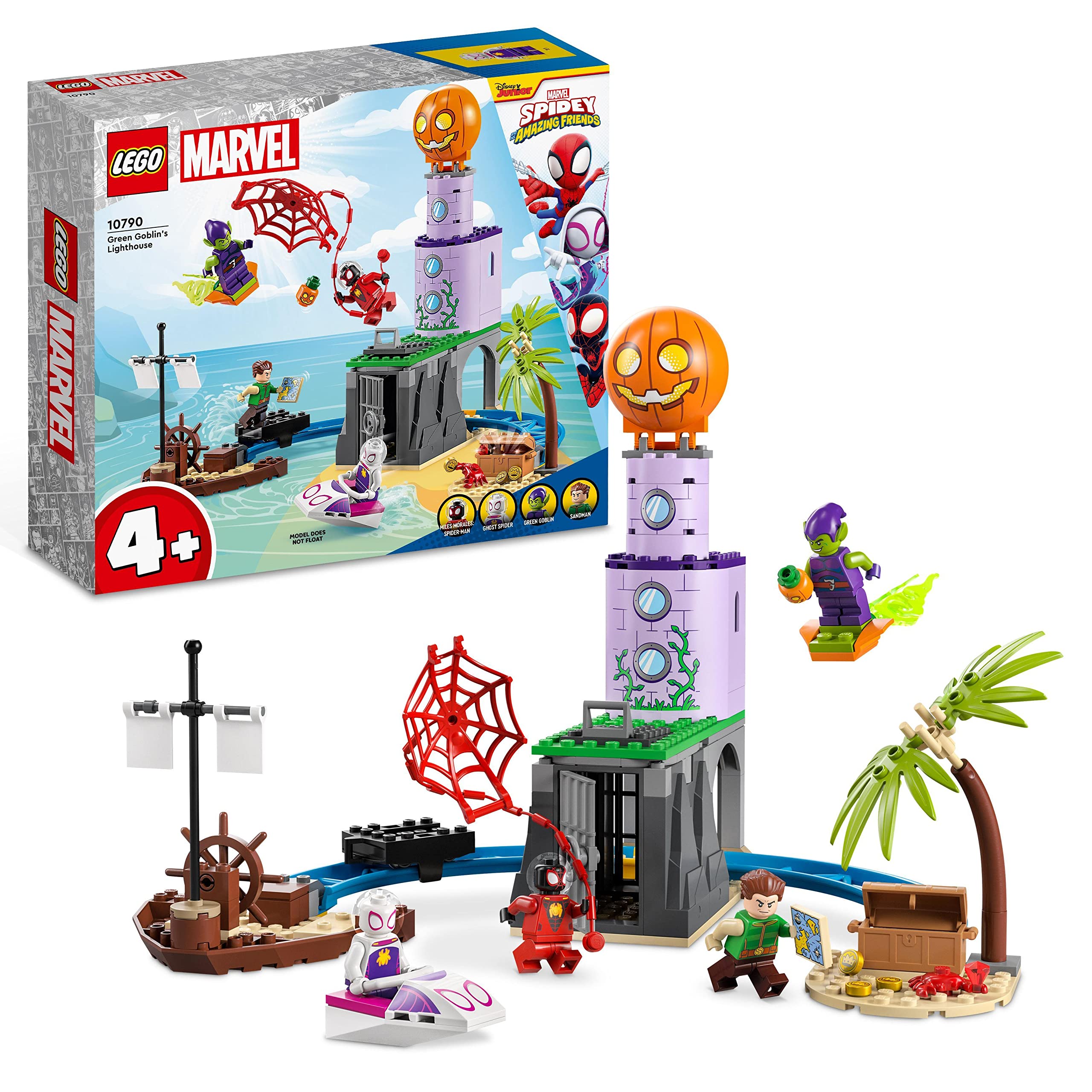 LEGO 10790 Marvel Team Spidey at Green Goblin's Lighthouse, Toy for Kids Aged 4+ with Pirate Shipwreck, Miles Morales Minifigure & More, Spidey and His Amazing Friends Series