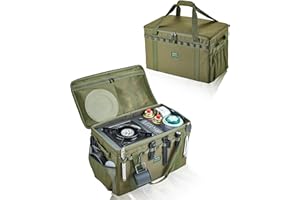 UPWOIGH Tactical Large Camping Storage Bag, 40L Green Collapsible Camping Accessories Organizer, 600D Oxford Fabric, Waterproof Bottom Adjustable 2 Dividers, Heavy Duty Duffle Bag Overlanding Gear