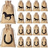 Vincreem 16 Pieces Western Horse Gift Bags Cowboy Party Favor, 6x8 Inch | Drawstring Design, Reusable Treat Goodie Candy Sackpacks Horsehead and Horseshoe Pattern for Cowboy Birthday Party Favor