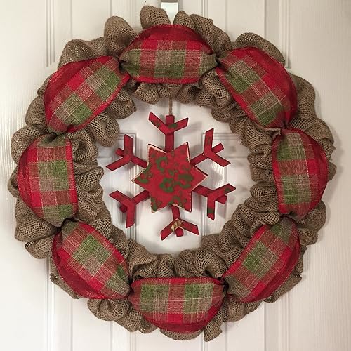 Amazon Com Burlap Christmas Wreath Holiday Burlap Wreath Christmas Wreath For Front Door Snowflake Wreath Winter Wreath For Front Door Handmade