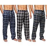 Active Club Men’s Flannel Pajama Pants 3 Pack– Soft Sleep & Lounge Pants with Pockets & Adjustable Drawstring
