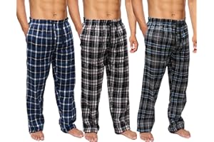 Active Club Men’s Flannel Pajama Pants 3 Pack– Soft Sleep & Lounge Pants with Pockets & Adjustable Drawstring