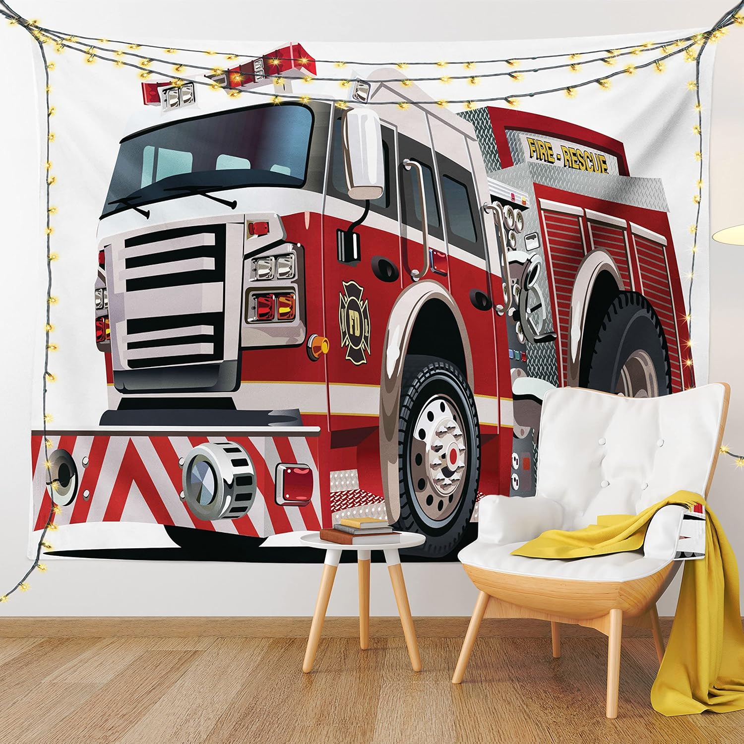 Tapestries - Lunarable Truck Tapestry, Realistic Illustration Big Truck Rescue Department Transportation, Fabric Wall Hanging Decor for Bedroom Living Room Dorm, 30
