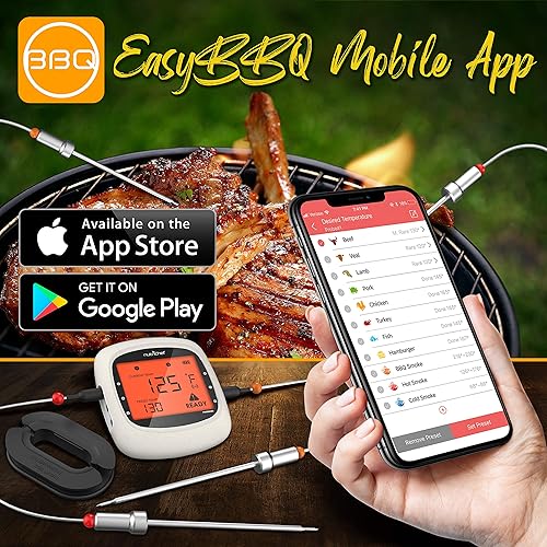 NutriChef Bluetooth Meat Thermometer for Grilling and Smoking, up