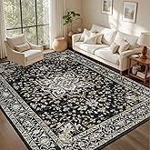 5x7 Area Rugs Living Room Rug: Washable Vintage Boho Medallion Rug No Slip Stain Resistant Soft Carpet Indoor Large Carpets for Bedroom Dining Room Farmhouse Nursery Hallway Home Office Black Gold