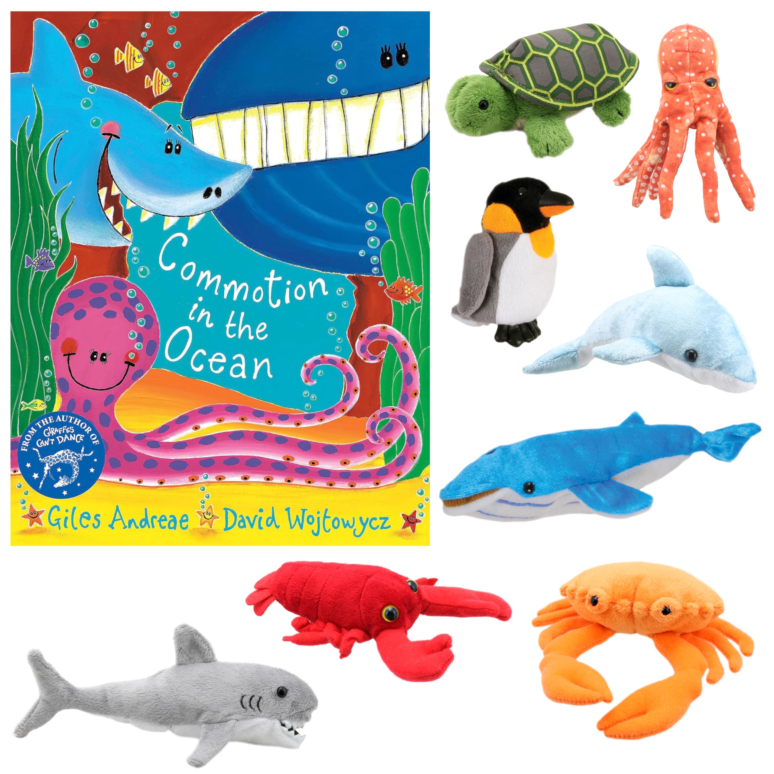 Commotion in the Ocean Book & Puppet Set Featuring Giles Andreae Beloved Story, Includes a Selection of Sea Creature Finger Puppets by The Puppet Company, Perfect for Bedtime Tales & Child Play