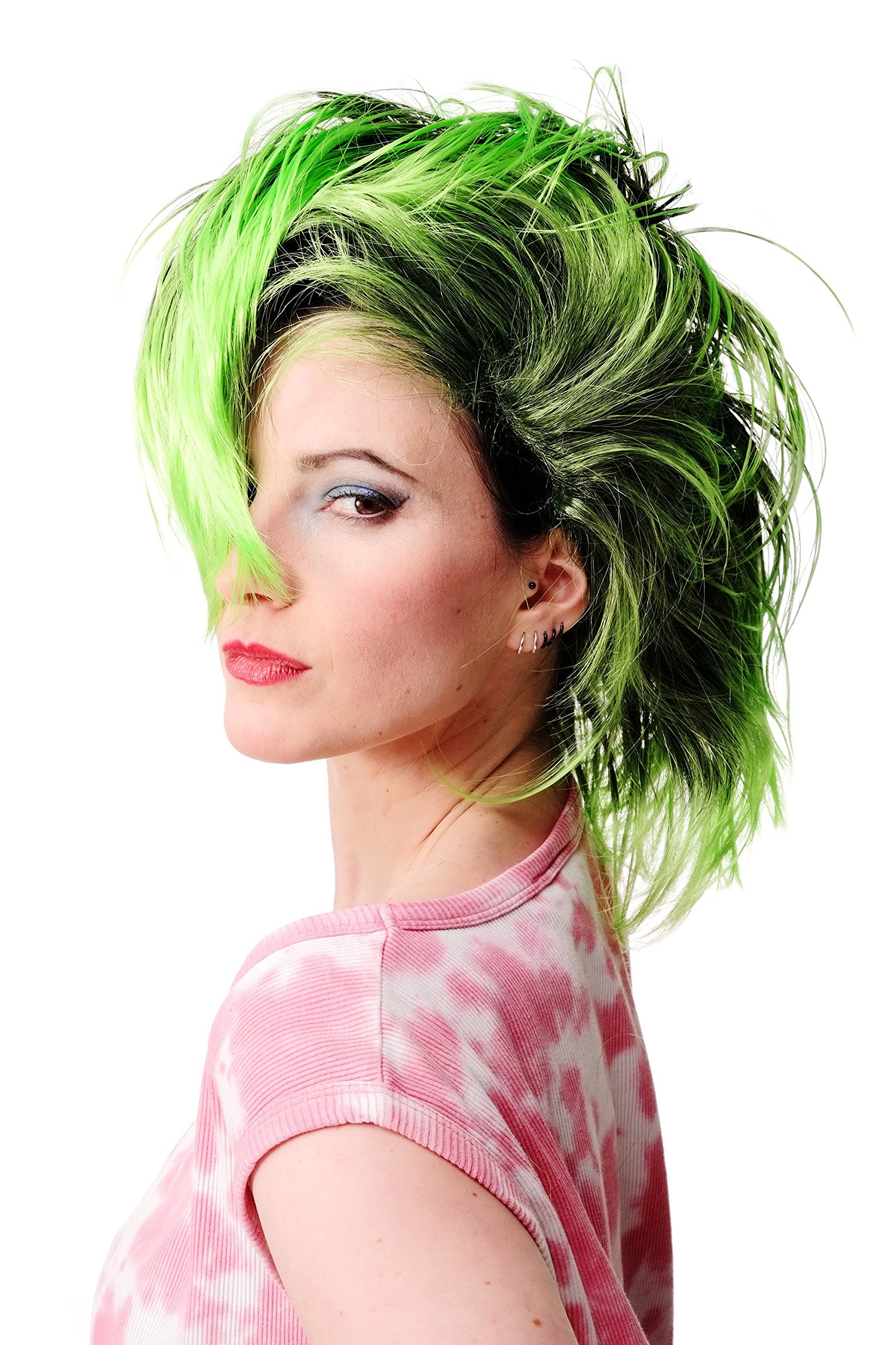 WIG ME UP - Party/Fancy Dress/Halloween Wig Mohawk 80ies Wave Glam Punk Black & Green