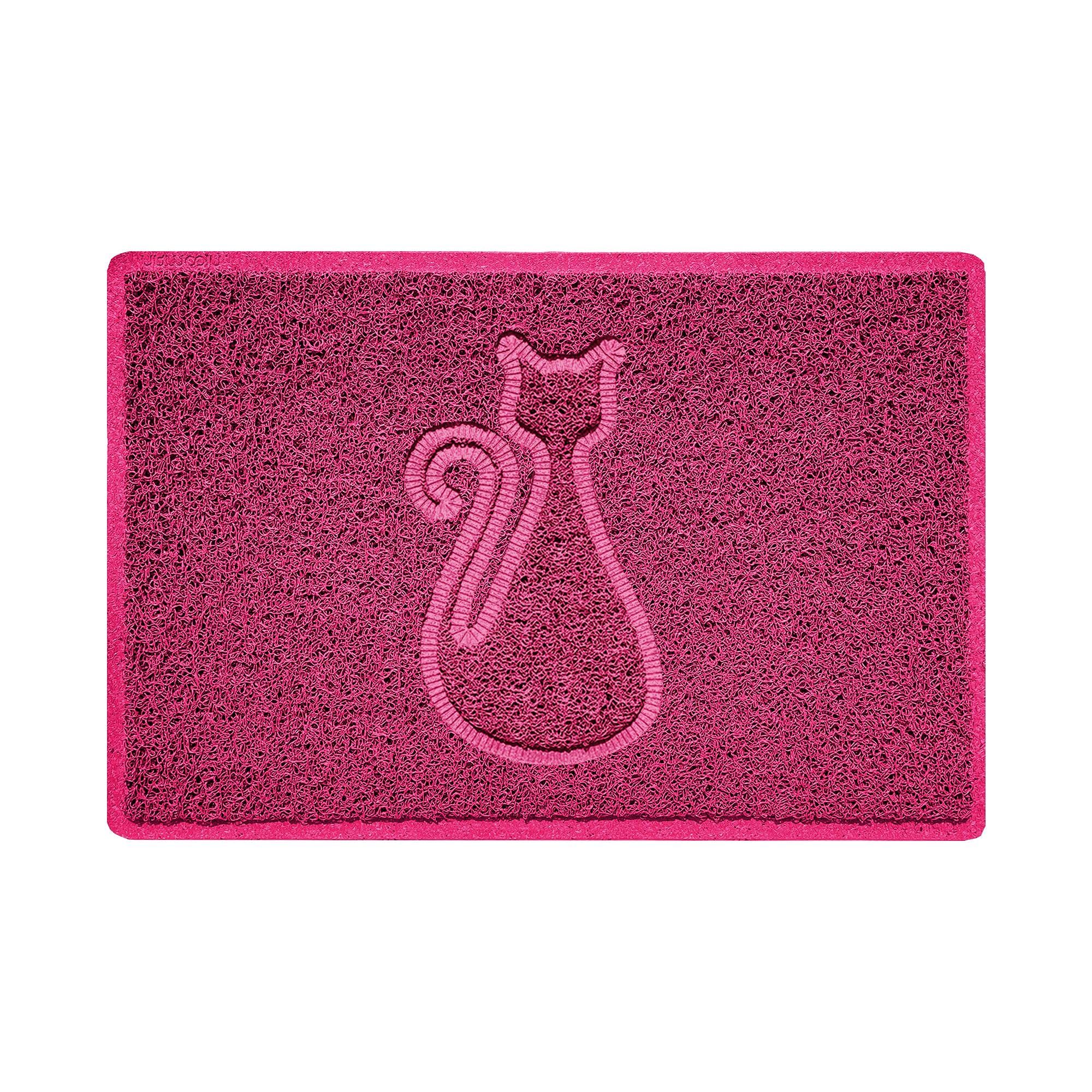 Nicoman CAT Shape Cat Litter Box Mat, Dog Food Feeding Tray Matt, Non-Slip, Easy Clean, Washable(60x40cm,Small),PINK