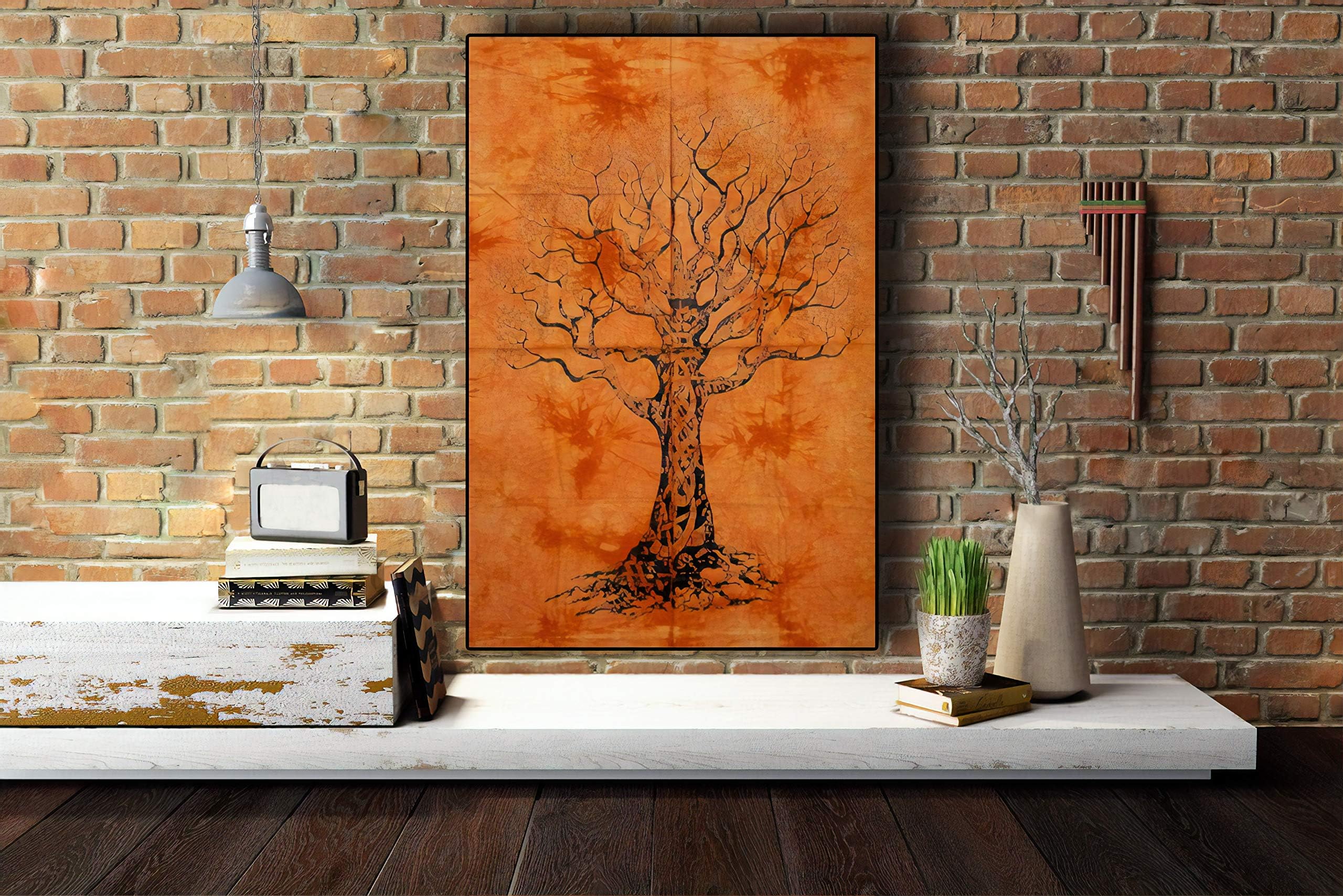 Cotton Wall Art | Boho Bedroom Décor | Mandala Wall Hanging Tapestrys for Weeding Decoration | Home Décor Indian Psychedelic Celestial Tapestry 42 x 30 Inches (Orange Tree)