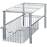 DecoBros Stackable Under Sink Cabinet Sliding Basket Organizer Drawer,Chrome