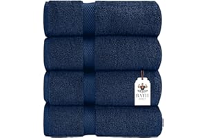 HERCULEAN Bath Sheet 30 x 60 Pack of 4 | 450 GSM Quick Dry and Highly Absorbent | 100% Cotton Terry Towels for Bathroom - Perfect for Shower - Pool and Spa - Luxury Soft Towels - Navy