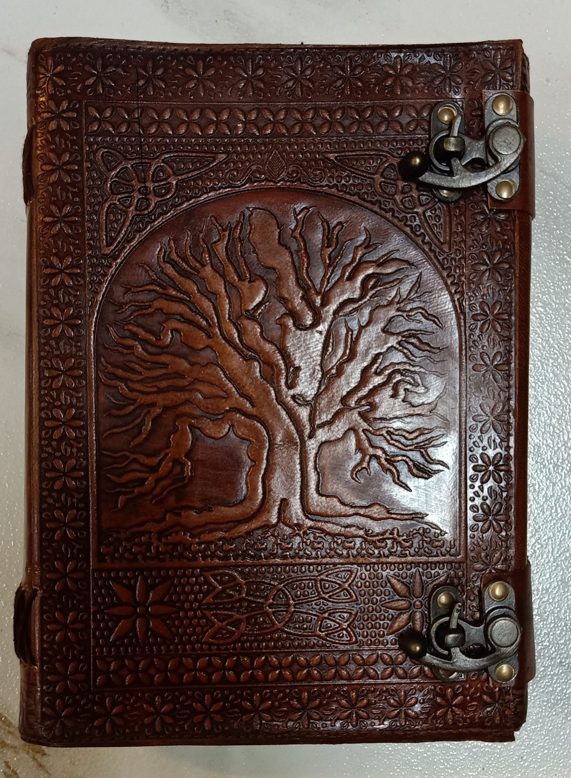 BBE 600 pages large tree of life journal | leather journal diary | embossed large tree of life notebook | writing leather notebook | handmade leather journal | leather grimoire | leather sketchbook 7 x 10 Thread Bound ( Brown )