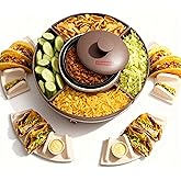 SugarWhisk Lazy Susan Taco Bar & Condiment Containers with Lids, 4 Taco Holders for Taco Tuesday Kit, Fondue Pot for Taco Bell Sauce, Burritos, Nachos, and Fajitas, Brown