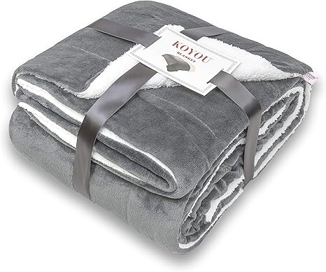 Amazon Com Koyou Super Soft Dark Gray Plush Sherpa Borrego Blanket Throw Queen Or Full Size Bed Kitchen Dining