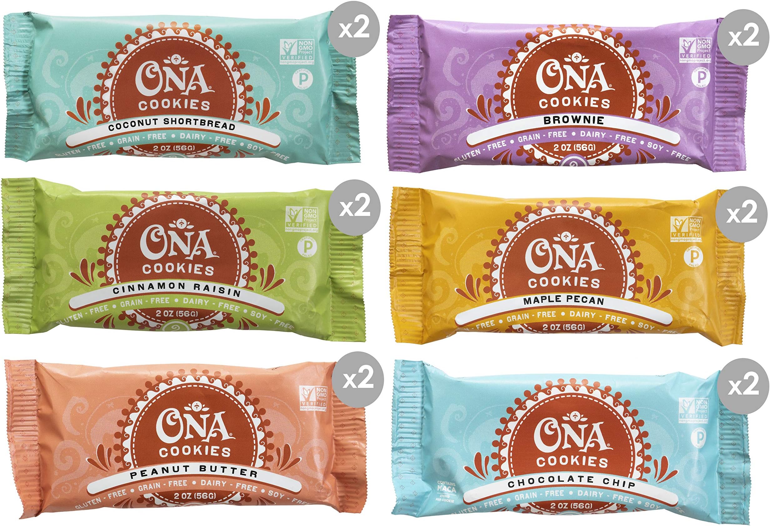 Cookie Variety Pack by Ona, Gluten Free, Grain Free, Dairy Free, Honey Sweetened Healthy Treats (12 Pack)