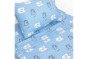 COLLEGE COVERS Everything Comfy North Carolina Tar Heels Full Sized 4 Piece Sheet Set, Team Color Background, 1 Flat Sheet, 1 Fitted Sheet, 2 Pillowcases