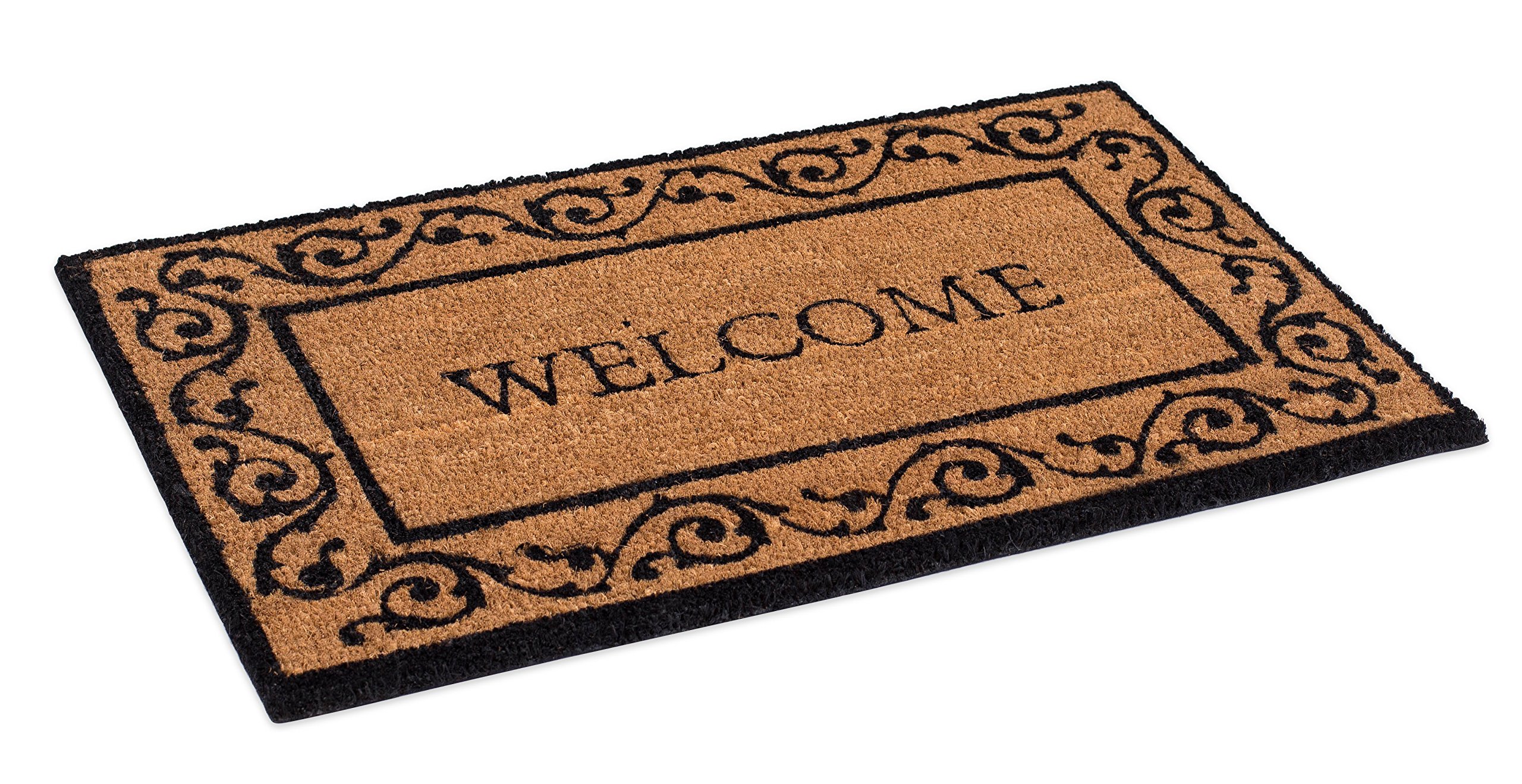 BIRDROCK HOME Coir Doormat with Scroll Border 18 x 30 Inch