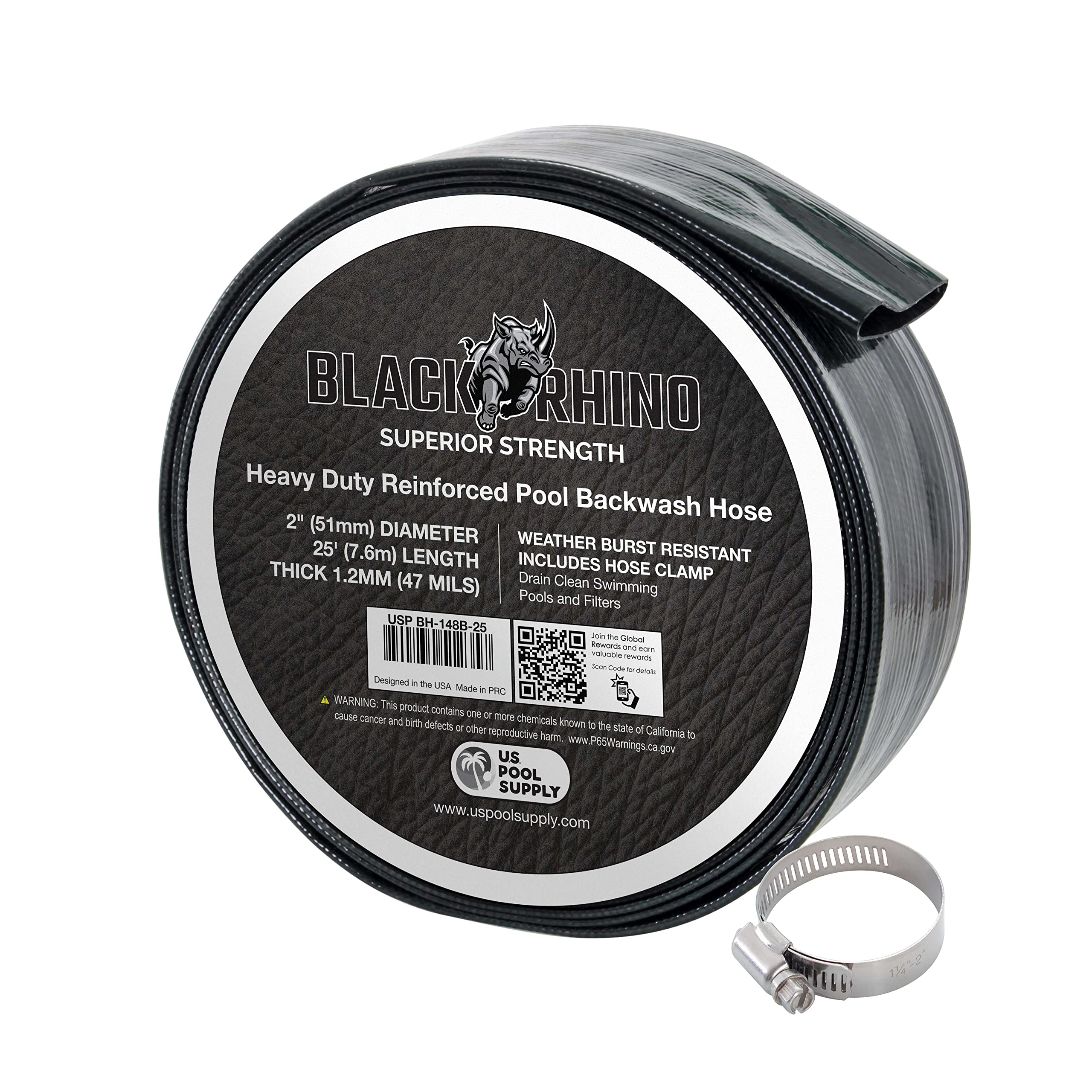 Photo 1 of U.S. Pool Supply Pool Backwash Hose 2 Inch Diameter x 25 Feet - Discharge Hose for Pump, Sand Filter & Sump Pump Hoses - Burst Resistant Lay Flat Drainage Hoses for Inground & Above Ground Pools