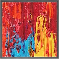SIGNWIN Framed Canvas Wall Art Bright Red, Orange, Yellow and Baby Blue Color Blocks Abstract Brushstroke Oil Painting Expressionism Modern Colorful for Living Room, Bedroom, Office - 16