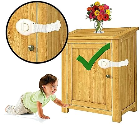 KidDough Furniture Safety Locks for Kids (21x5cm, White) - 10 Pcs