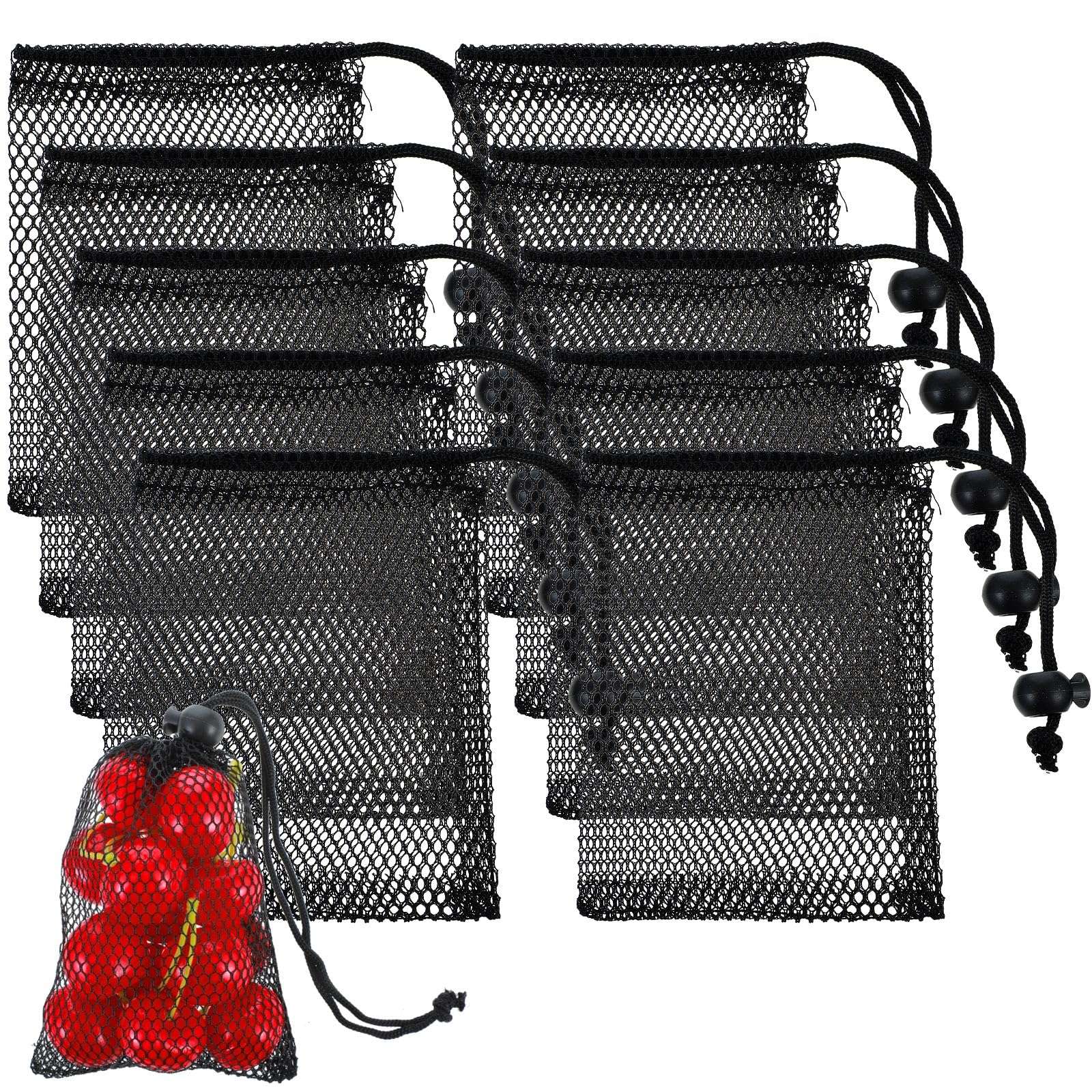 Ymapinc 10PCS Small Mesh Bags Drawstring Black Mesh Drawstring Bag Mini Nylon Net Bags with Drawstrings Small Travel Stuff Tennis Ball Golf Bags 5.5 x 4 inch