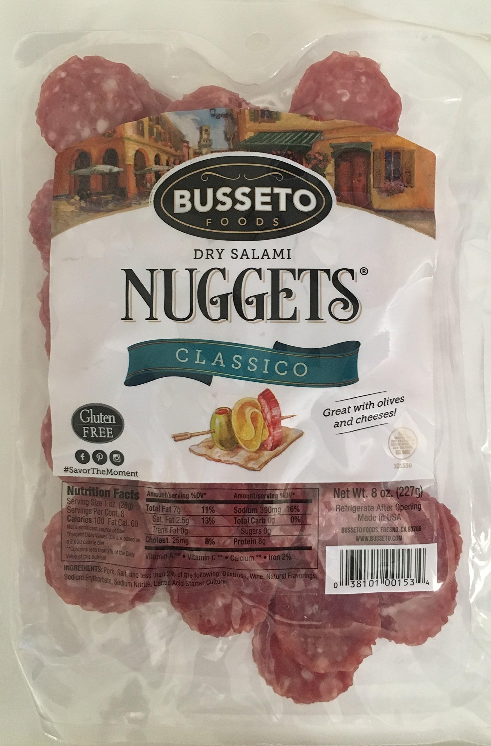 BUSSETOClassico Italian Dry Salame Bite Size Nugget, Gluten Free, 8 Ounce