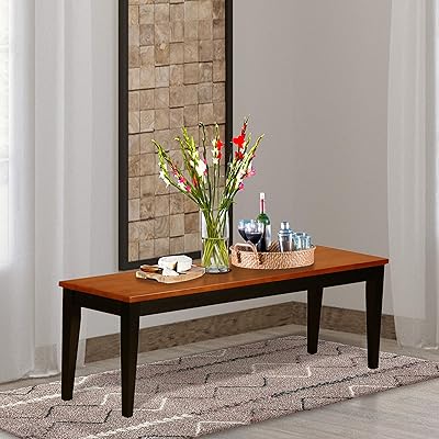 Nicoli Dining Bench with Wood Seat in Black and Cherry Finish