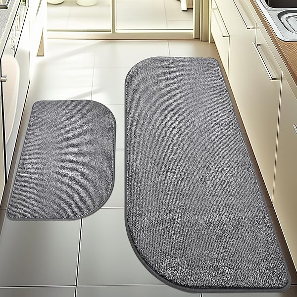 DOMUSTEX WASHABLE KITCHEN RUGS SET OF 2 (24″ X 35.5″ + 24″ X 59″), NON SLIP KITCHEN MATS FOR FLOOR, ABSORBENT INDOOR ENTRYWAY RUNNER RUGS FOR LAUNDRY, BATHROOM, DOOR, BEDROOM (ROLL PACKING)