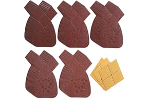 Bates Mouse Detail Sander Sandpaper, 50 pcs, 60/80/120/150/240 Grits with Extra 3 Tips, Red Sanding Pads, Assorted Grits for 