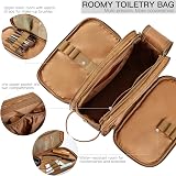Elviros Water-Resistant PU Leather Toiletry Bag Large Travel Shaving Kit Toffee view 2