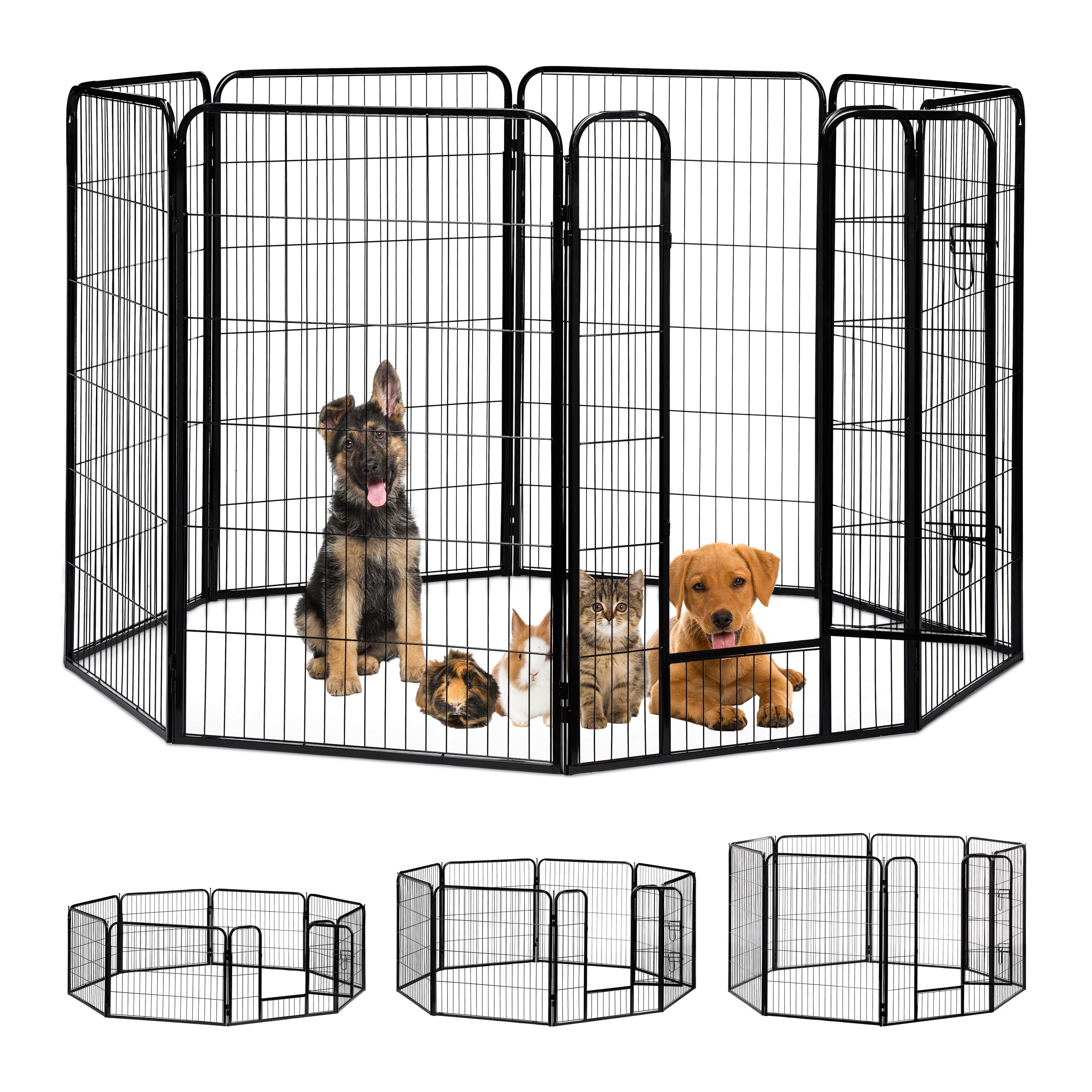 Relaxdays Whelping Pen For Small Dogs, Puppies, Pets, Sturdy Indoor Playpen, Black, 2X-Large