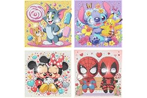 Fuinkqe 4 Packs Cartoon Diamond Art Kits for Kids,5D DIY Diamond Art Painting Kits for Kids Ages 4-8-12,Mosaic Kits Full Round Drills for Gifts and Home Wall Decor 6X6 Inch