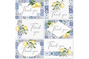 AnyDesign 36 Pack Lemon Thank You Cards Bulk Vintage Blue Tiles Lemon Thank You Note Cards with Stickers Envelopes Watercolor Greeting Cards for Baby Shower Wedding Birthday Party and All Occasion