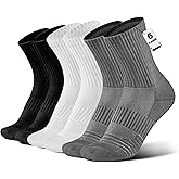 BloomBuddies Bamboo Viscose 6 Pair Men Women Crew Compression Sock Running Cushion Moisture Wick Anti Blister Athletic Hiking