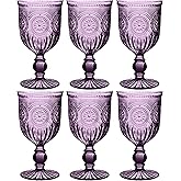 Yungala Purple Wine Glasses set of 6 purple goblets. GLASS goblets for wine, water or cocktails, vintage glassware and DISHWASHER SAFE, colorful glassware.