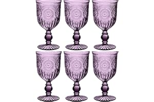 Purple Wine Glasses Set of 6 Purple goblets. Glass goblets for Wine, Water or Cocktails, Vintage Glassware and Dishwasher Saf