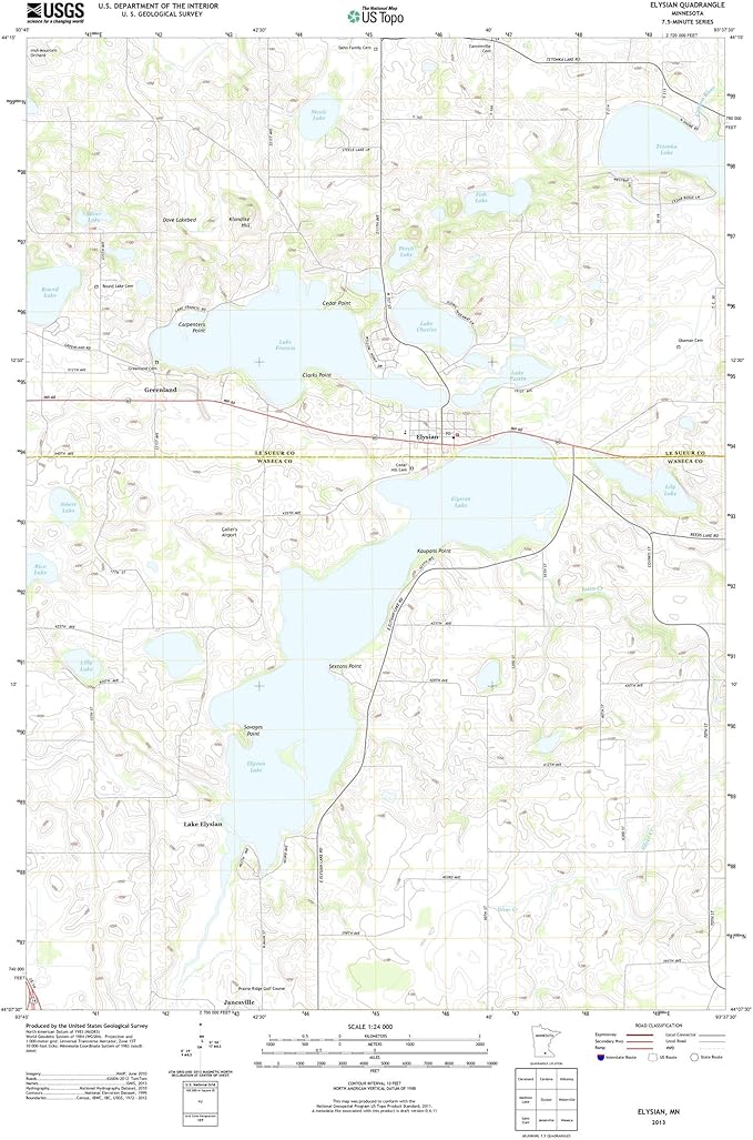 Topographic Map Poster ELYSIAN, MN TNM GEOPDF 7.5X7.5 GRID 24000SCALE TM 2010, 19