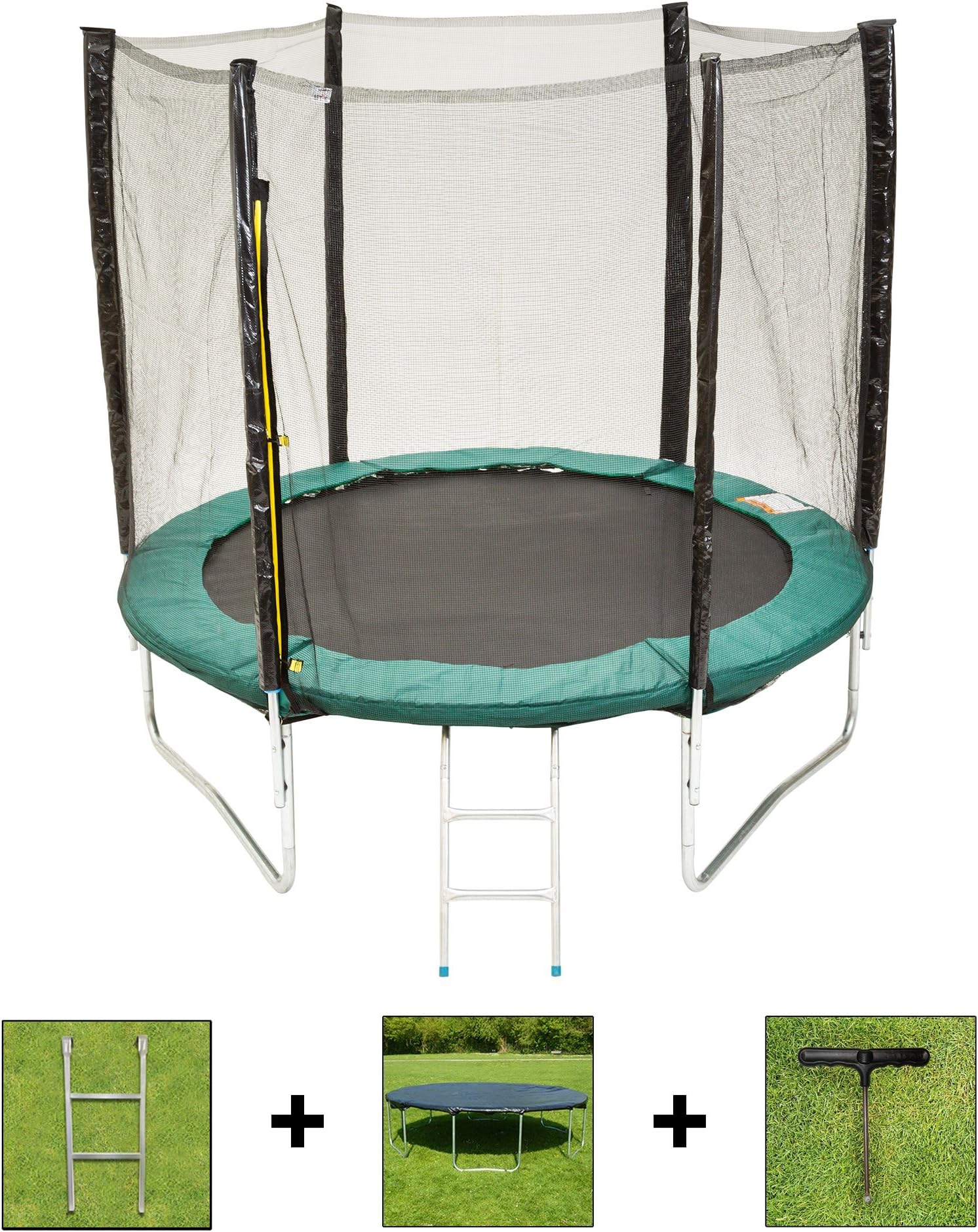 AirBounce Round Trampolines with Safety Enclosure, Ladder, Weather Cover and Spring Tensioning Tool (6ft, 8ft, 10ft, 12ft and 14ft, Blue and Green)