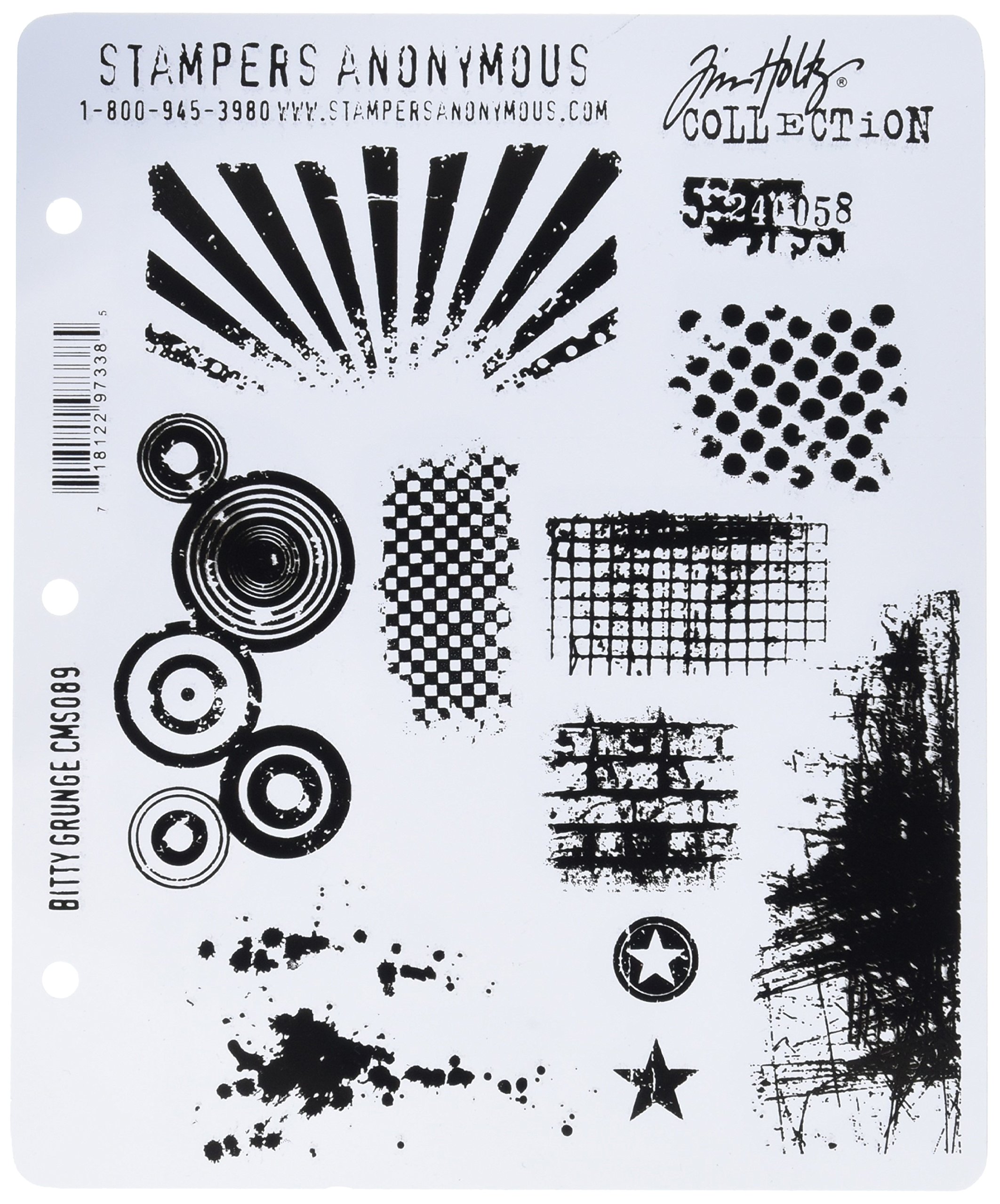 Tim Holtz 7 x 8.5-inch Cling Rubber Stamp Set Bitty Grunge, Red