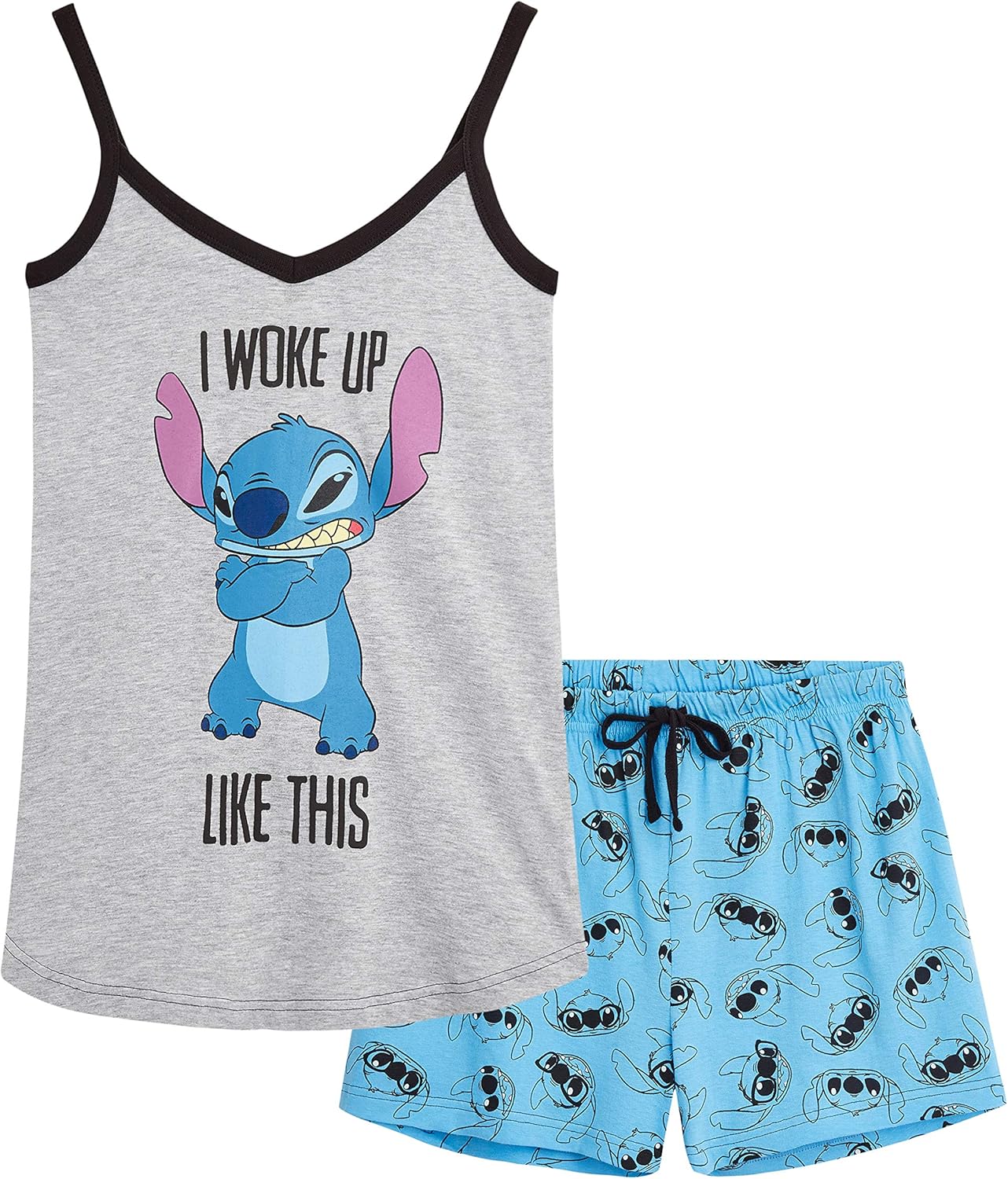 Disney Ladies Pyjamas Set, 2 Piece Short Pjs for Women Character Stitch