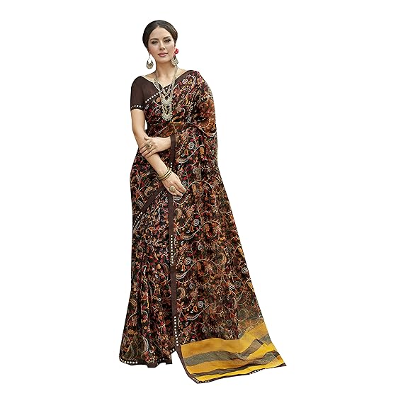 Womens Maheshwari Net Saree With Blouse Piece (RASHI0845SSSR002_Brown)