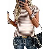 PRETTYGARDEN Women's 2026 Spring Vest Tops Cap Sleeve Striped Shirt Knit Tank Top Summer Beach Vacation Clothes