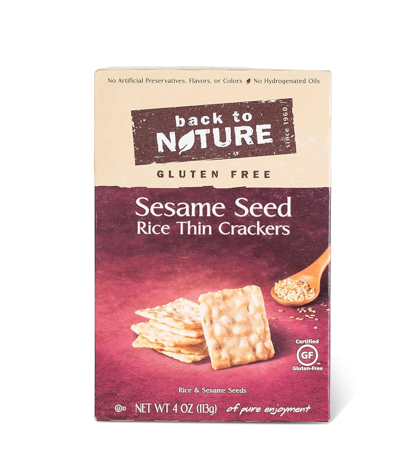 Back To Nature Gluten Free Rice Thins Sesame Seed Crackers, 4-Ounce Packages (Pack of 4)