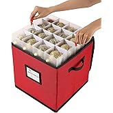 Sattiyrch Christmas Ornament Storage Box,4 Trays with Customizable Dividers,Canvas,Dust-Proof, Holds Up to 64 x 2.36 Ornaments, for Garage/Attic/Basement Storage