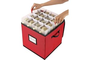 Sattiyrch Christmas Ornament Storage Box,4 Trays with Customizable Dividers,Canvas,Dust-Proof, Collapsible, Holds Up to 64 x 2.36 Ornaments, Dual Handles, for Garage/Attic/Basement Storage