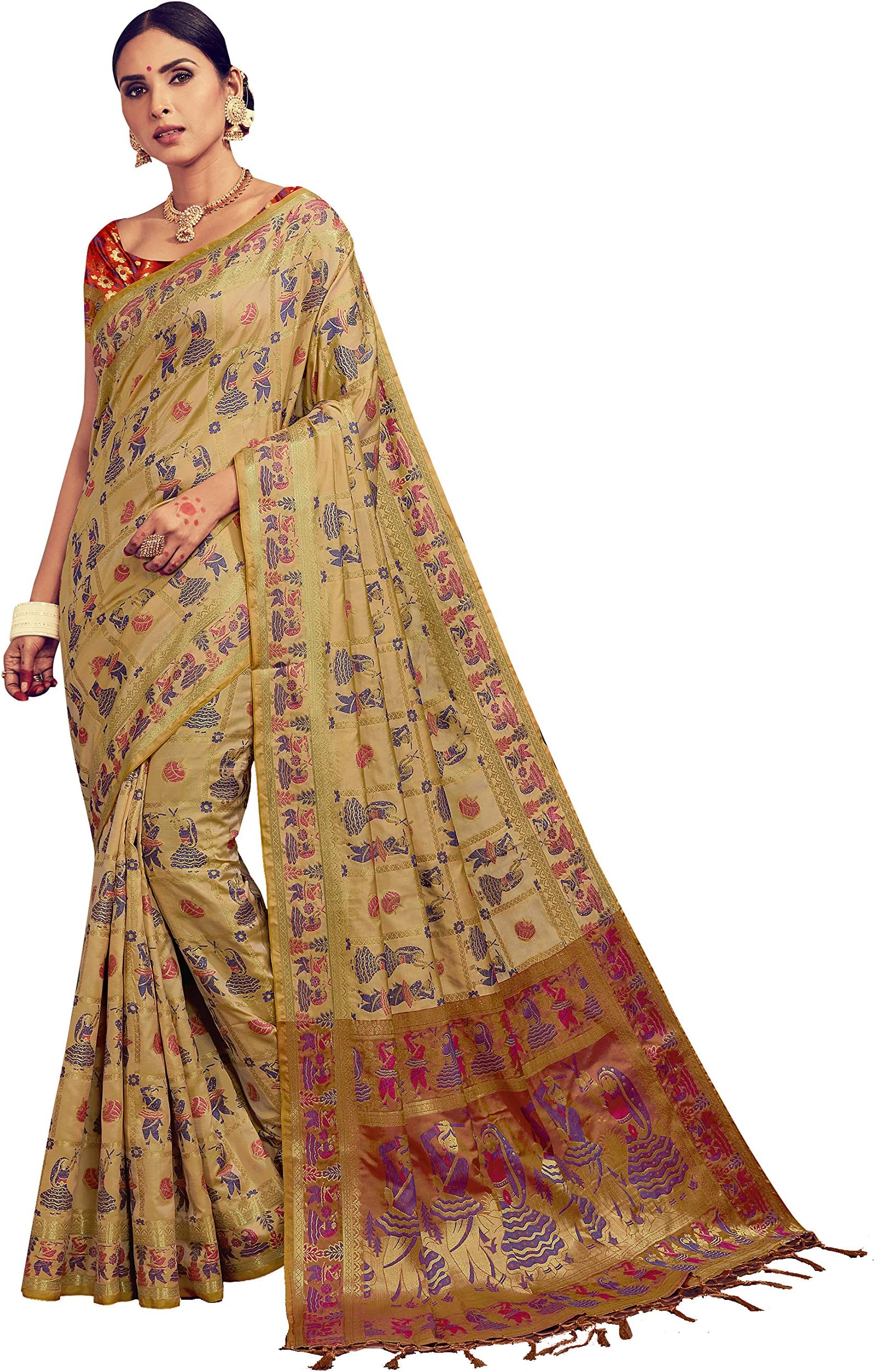 Sarees for Women Banarasi Art Silk Woven Saree l Indian Ethnic Wedding Gift Sari with Unstitched Blouse