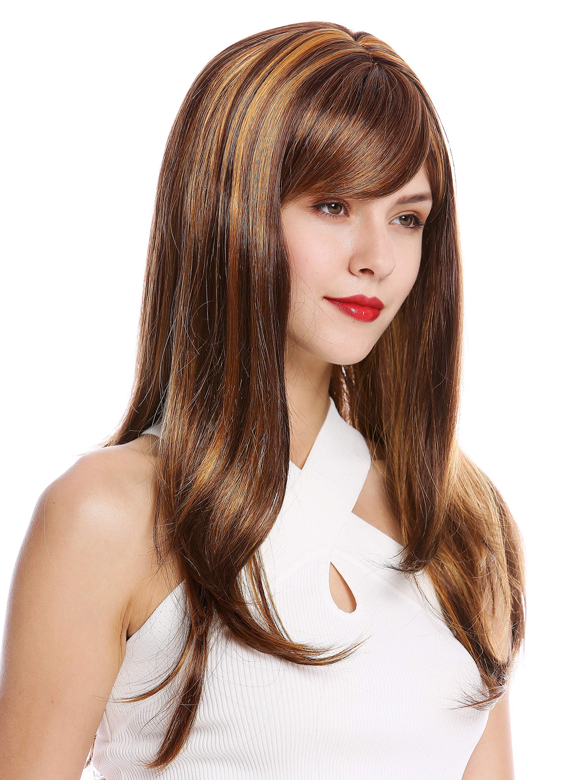 WIG ME UP - GFW2274-G74 Lady Quality Wig Long Straight Bangs Fringe Brown Mix Streaked Highlights